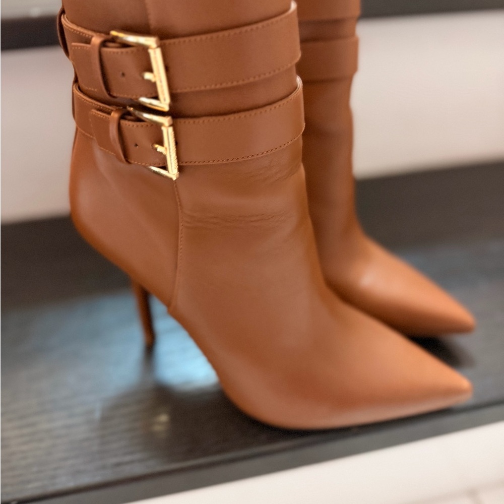 MICHAEL Michael Kors Tan Ankle Boots with Gold Buckles